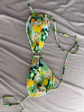 Floral Green & Yellow Triangle Bikini Top